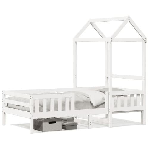 Sängram med tak vit 80x200 cm massiv furu