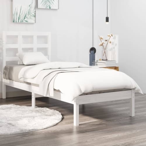 Sängram vit massivt trä 90x190 cm