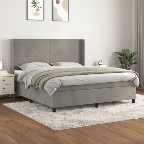 Ramsäng med madrass ljusgrå 180x200 cm sammet