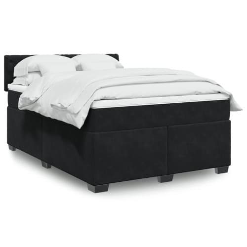 Ramsäng med madrass svart 140x190 cm sammet