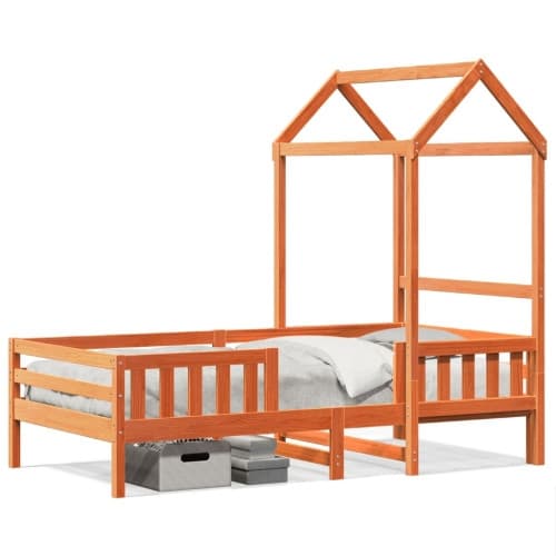Sängram med tak vaxad brun 90x190 cm massiv furu