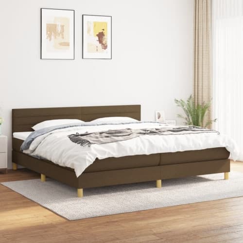 Ramsäng med madrass mörkbrun 200x200 cm tyg