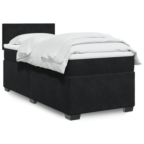 Ramsäng med madrass svart 90x190 cm sammet