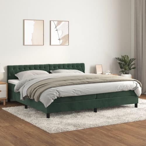 Ramsäng med madrass mörkgrön 200x200 cm sammet
