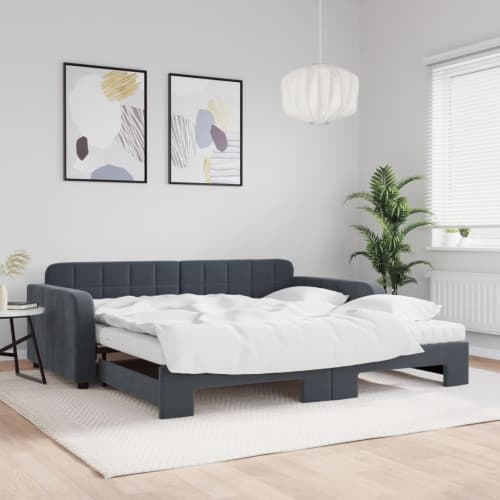 Dagbädd utdragbar och madrasser mörkgrå 100x200 cm sammet
