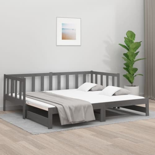 Utdragbar dagbädd grå 2x(90x190) cm massiv furu