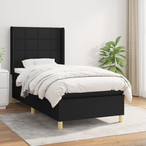 Ramsäng med madrass svart 90x190 cm tyg