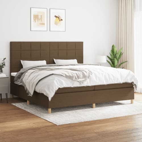 Ramsäng med madrass mörkbrun 200x200 cm tyg
