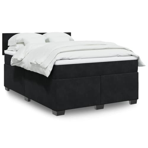 Ramsäng med madrass svart 140x190 cm sammet