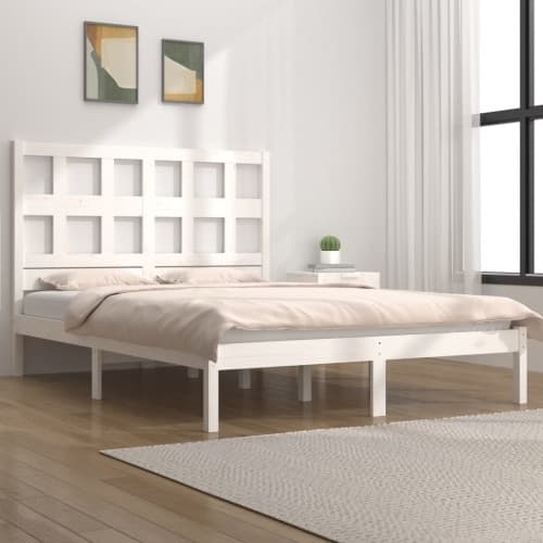 Sängram utan madrass vit 160x200 cm massiv furu