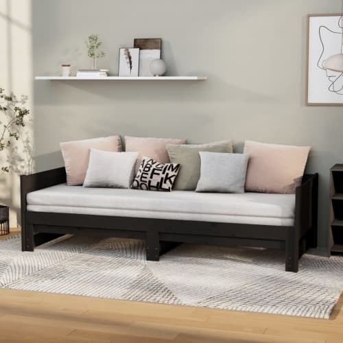 Utdragbar dagbädd svart massiv furu 2x(80x200) cm