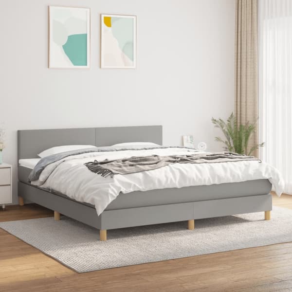 Ramsäng med madrass ljusgrå 180x200 cm tyg