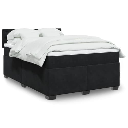 Ramsäng med madrass svart 140x190 cm sammet
