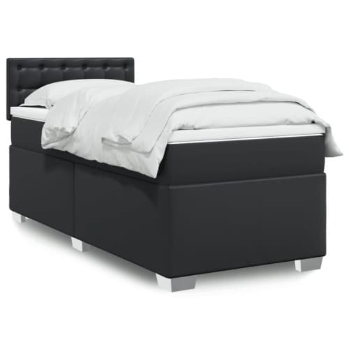 Ramsäng med madrass svart 90x200 cm konstläder