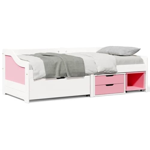 Dagbädd med 3 lådor utan madrass IRUN vit&rosa 90x200 cm