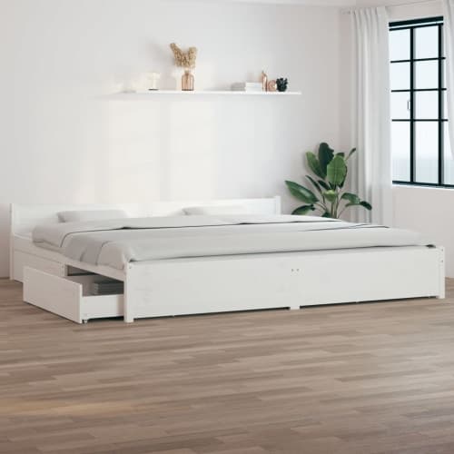 Sängram med lådor vit 180x200 cm