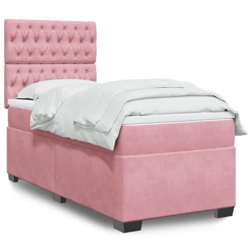 Ramsäng med madrass rosa 90x190 cm sammet