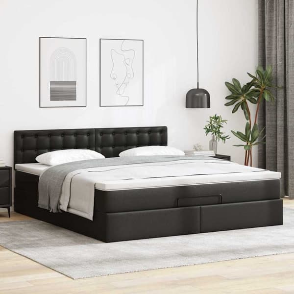 Ottoman sängram med madrass svart 160x200 cm konstläder