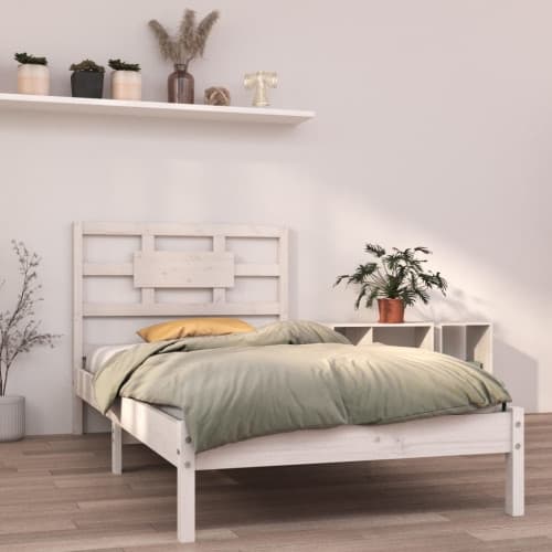 Sängram vit massivt trä 90x190 cm