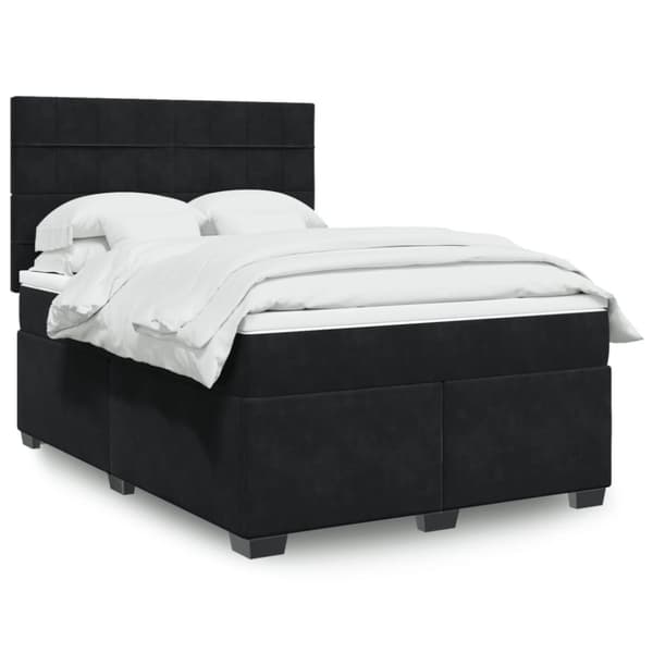 Ramsäng med madrass svart 140x190 cm sammet