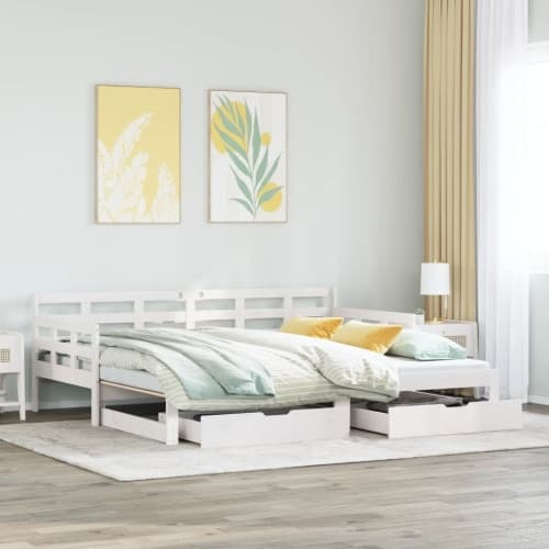 Dagbädd utdragbar med lådor utan madrass vit 80x200 cm