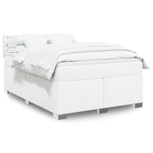 Ramsäng med madrass vit 160x200 cm konstläder