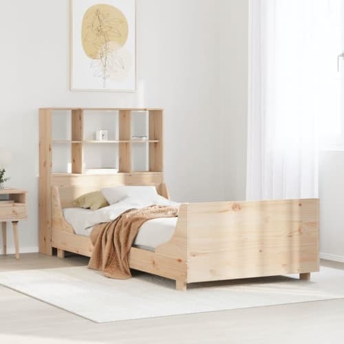 Säng med bokhylla utan madrass 100x200 cm massiv trä