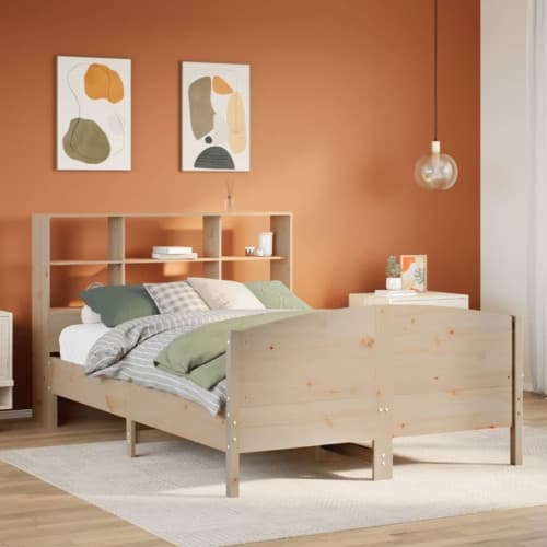 Säng med bokhylla utan madrass 135x190cm massiv furu