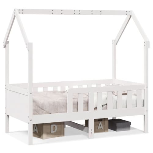 Barnsäng med husram vit 80x160 cm massiv furu