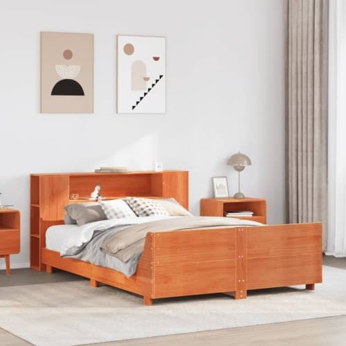 Sängram utan madrass vaxbrun 150x200 cm massiv furu