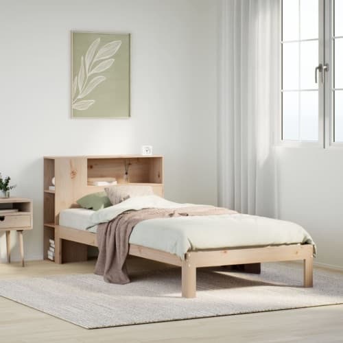 Säng med bokhylla utan madrass 90x190cm massiv furu