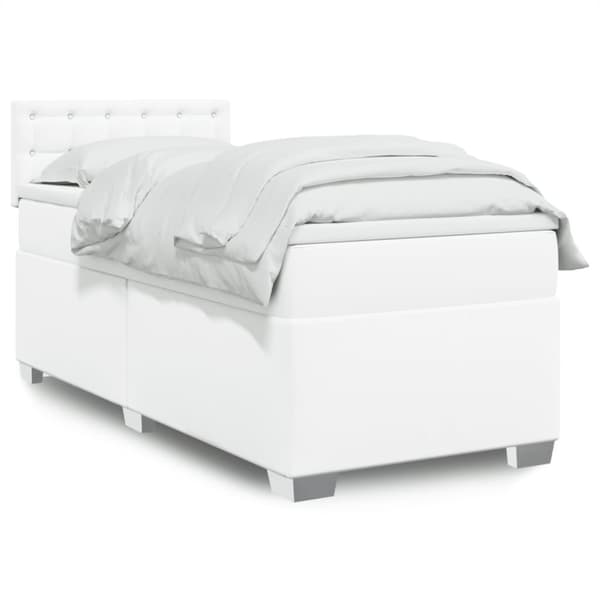 Ramsäng med madrass vit 90x190 cm konstläder