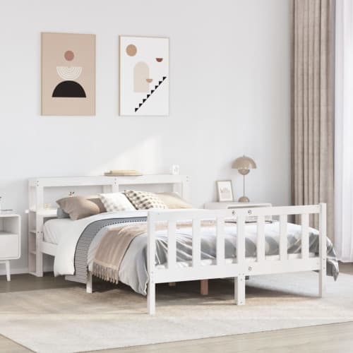 Sängram utan madrass vit 150x200 cm massiv furu
