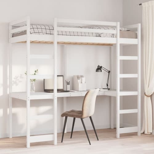 Loftsäng utan madrass vit 75x190 cm massiv furu