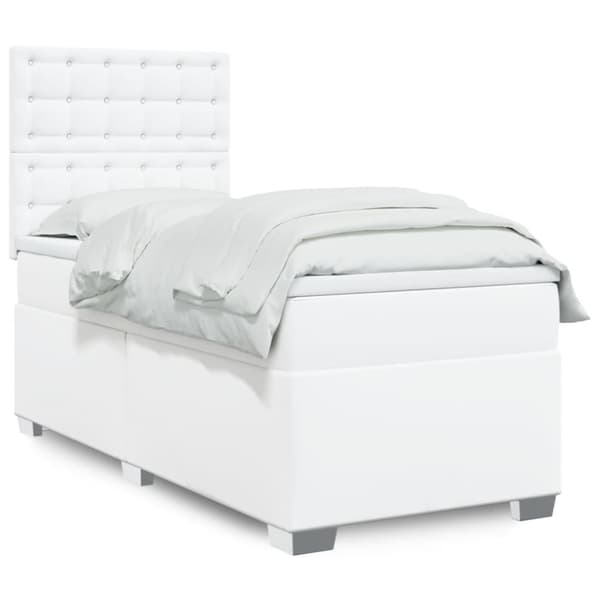 Ramsäng med madrass vit 90x190 cm konstläder