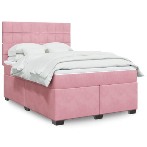 Ramsäng med madrass rosa 160x200 cm sammet