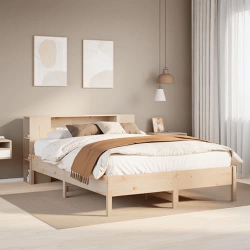 Säng med bokhylla utan madrass 160x200cm massiv furu