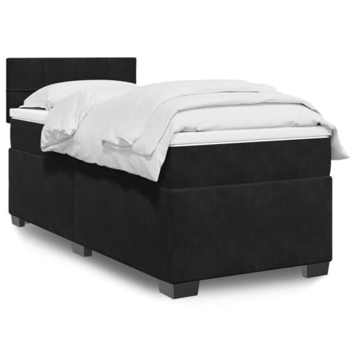 Ramsäng med madrass svart 90x200 cm sammet