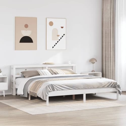 Sängram utan madrass vit 200x200 cm massiv furu