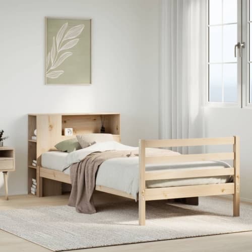 Säng med bokhylla utan madrass 90x190cm massiv furu