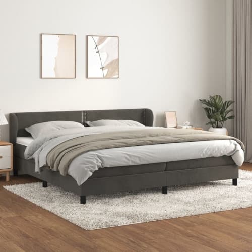 Ramsäng med madrass mörkgrå 200x200 cm sammet