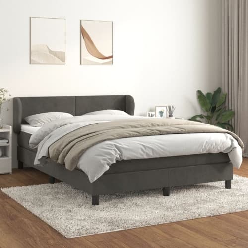 Ramsäng med madrass mörkgrå 140x190 cm sammet