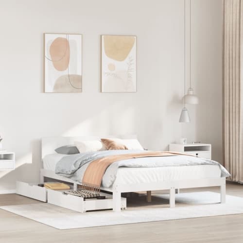 Sängram med lådor vit 120x200 cm massiv furu