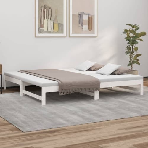 Utdragbar dagbädd vit 2x(80x200) cm massiv furu