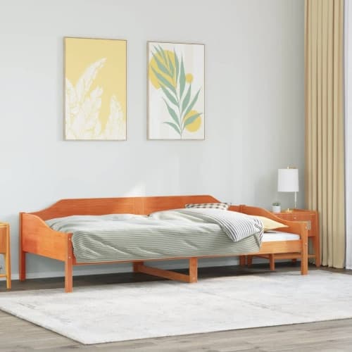 Sängram utan madrass vaxad brun 90x200 cm massiv furu