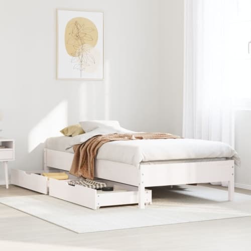 Sängram utan madrass vit 90x200 cm massiv furu
