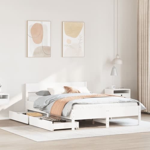 Sängram utan madrass vit 120x190 cm massiv furu