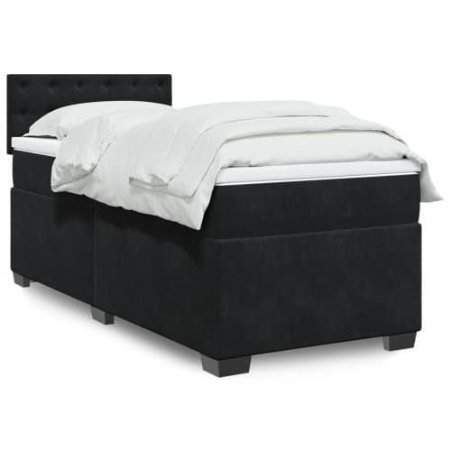 Ramsäng med madrass svart 90x200 cm sammet