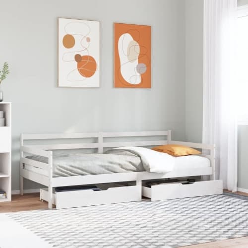 Dagbädd med lådor vit 90x200 cm massiv furu