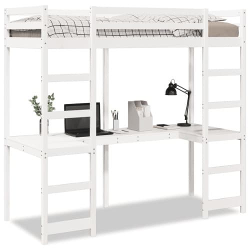 Loftsäng utan madrass vit 80x200cm massiv furu